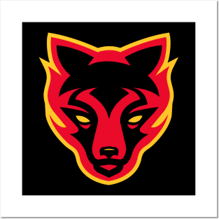 Ignite Your Game: Flaming Fierce Wolf Sports Mascot T-shirt for Athletes Posters and Art